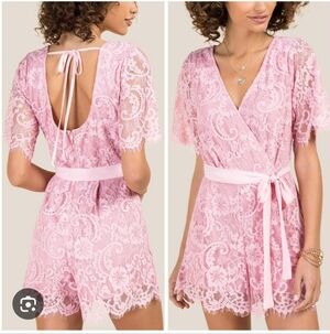 Francesca's Collections Lace Blush Pink Romper Size Small